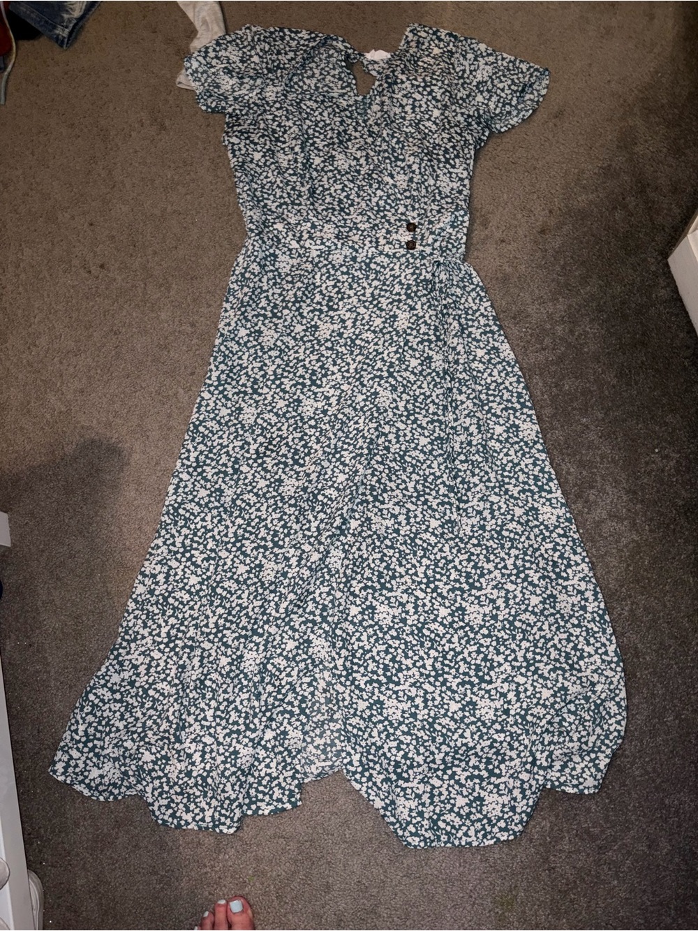Sienna Sky Teal and White Floral Wrap Maxi Dress
